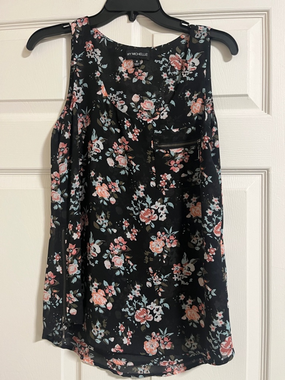 My Michelle Black Floral Zip-Pocket Tank